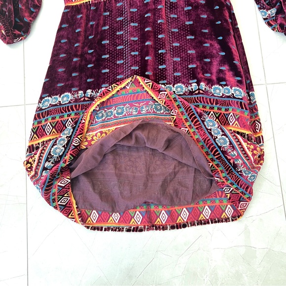 JOHNNY WAS Hania Velvet Burgundy w Multicolor Embroidery Tunic Mini Dress Sz XS - Picture 13 of 16